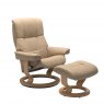 Stressless Quick Ship Mayfair Medium Classic Chair and Stool - Paloma Beige with Oak Wood